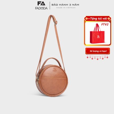 Túi đeo chéo da nữ tròn mini thời trang đơn giản Fadoda FN30 màu bò