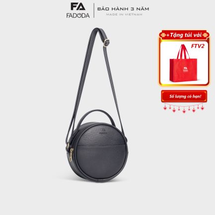Túi đeo chéo da nữ tròn mini thời trang đơn giản Fadoda FN30 màu đen