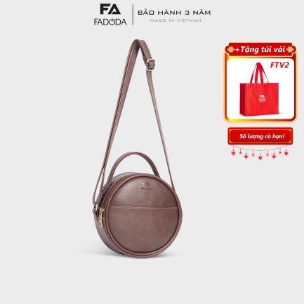 Túi đeo chéo da nữ tròn mini thời trang đơn giản Fadoda FN30 màu nâu