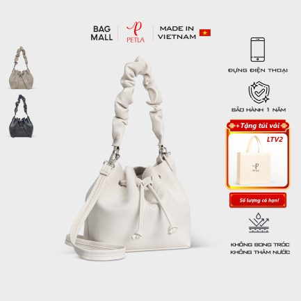 Túi đeo chéo da nữ dây rút Petla LN09TS màu trắng sữa