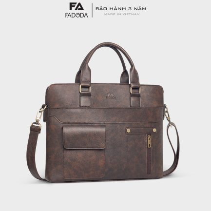 Cặp da công sở unisex nhiều ngăn đa năng FADODA FCD308 màu nâu