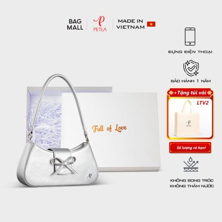 Bộ quà tặng túi đeo vai nữ sang trọng PETLA LN29 màu bạc