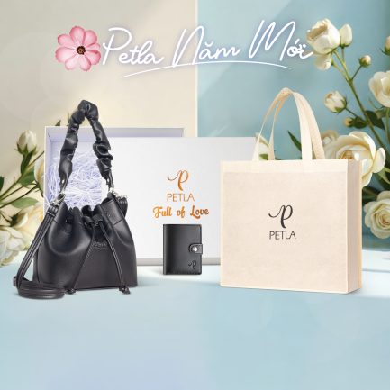 Combo túi xách đeo chéo da nữ PETLA LN09 màu đen