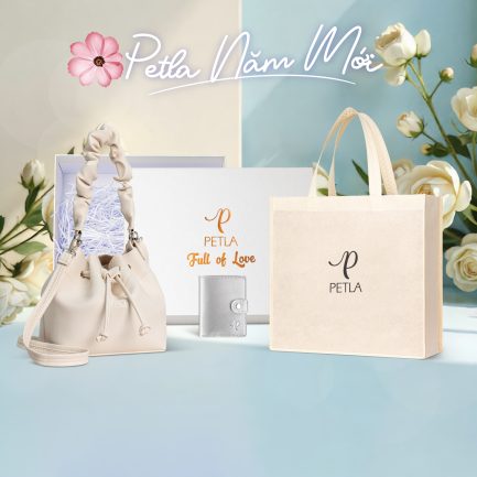 Combo túi xách đeo chéo da nữ PETLA LN09 màu trắng sữa