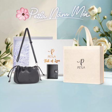 Combo túi rút đeo chéo da nữ dễ thương PETLA LN10 màu đen