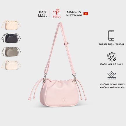 Túi đeo chéo da nữ thiết kế dây rút Petla LN10 màu hồng