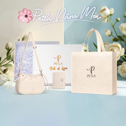 Combo túi rút đeo chéo da nữ dễ thương PETLA LN10 màu trắng sữa