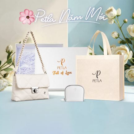 Combo túi nữ đeo vai thời trang sang trọng Petla LN28 màu trắng sữa