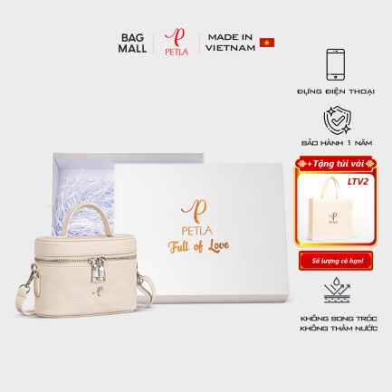 Bộ quà tặng túi hộp xách tay kèm dây đeo chéo PETLA LN30 màu kem