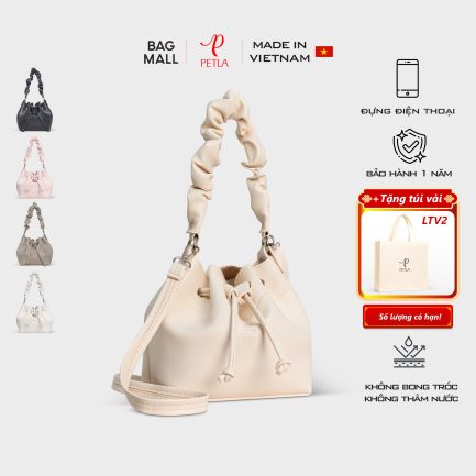 Túi đeo chéo da nữ dây rút Petla LN09 màu kem