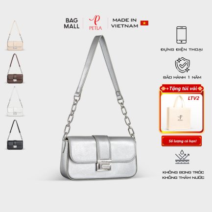 Túi xách nữ đeo vai khóa kim loại sang trọng PETLA LN32 màu bạc