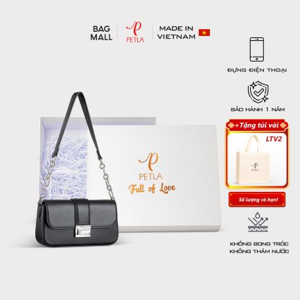 Bộ quà tặng túi xách nữ đeo vai khóa kim loại sang trọng PETLA LN32 màu đen