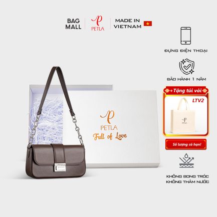 Bộ quà tặng túi xách nữ đeo vai khóa kim loại sang trọng PETLA LN32 màu nâu