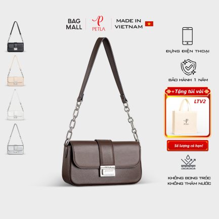 Túi xách nữ đeo vai khóa kim loại sang trọng PETLA LN32 màu nâu