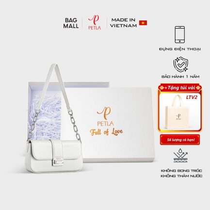 Bộ quà tặng túi xách nữ đeo vai khóa kim loại sang trọng PETLA LN32 màu trắng