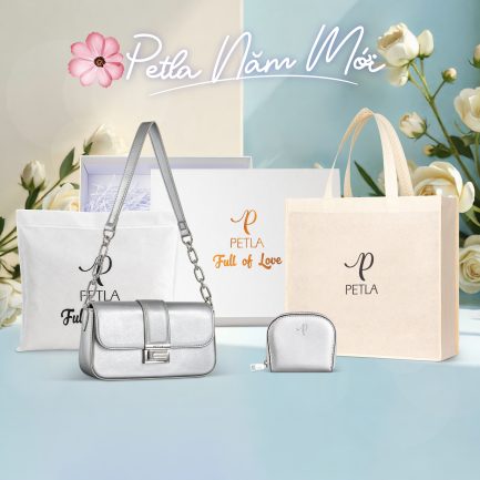 Combo quà tặng túi nữ đeo vai dự tiệc cao cấp Petla LN32 màu bạc