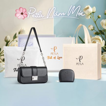 Combo quà tặng túi nữ đeo vai dự tiệc cao cấp Petla LN32 màu đen