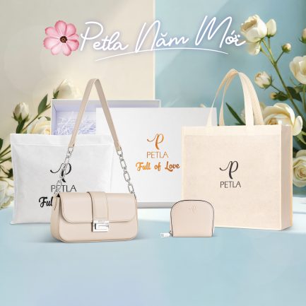 Combo quà tặng túi nữ đeo vai dự tiệc cao cấp Petla LN32 màu kem