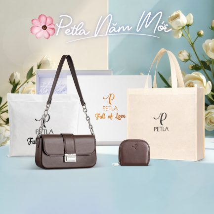 Combo quà tặng túi nữ đeo vai dự tiệc cao cấp Petla LN32 màu nâu
