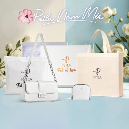 Combo quà tặng túi nữ đeo vai dự tiệc cao cấp Petla LN32 màu trắng